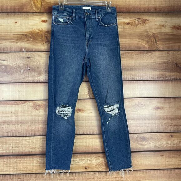 Good American Good Waist Raw Hem Distressed Skinny Jeans Size 8/29 - Picture 1 of 8
